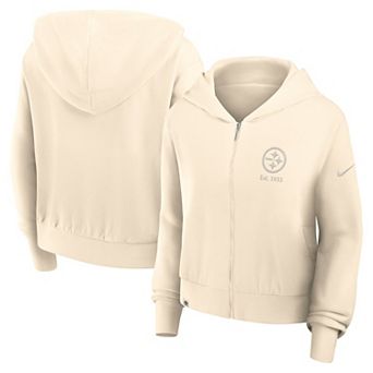 Women's Nike Cream Pittsburgh Steelers Glory Cropped Full-Zip Hoodie
