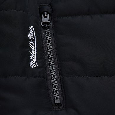 Women's Mitchell & Ness Black Boston Bruins Cropped Full-Zip Puffer Vest