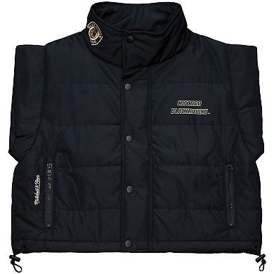 Women's Mitchell & Ness Black Chicago Blackhawks Cropped Full-Zip Puffer Vest