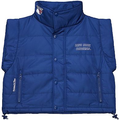Women's Mitchell & Ness Blue New York Rangers Cropped Full-Zip Puffer Vest