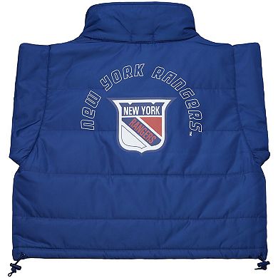 Women's Mitchell & Ness Blue New York Rangers Cropped Full-Zip Puffer Vest