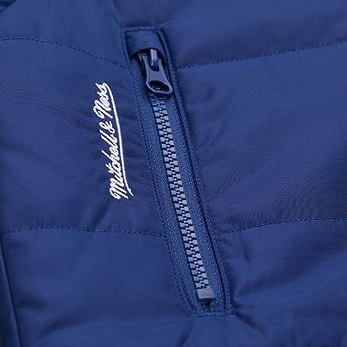 Women's Mitchell & Ness Blue New York Rangers Cropped Full-Zip Puffer Vest