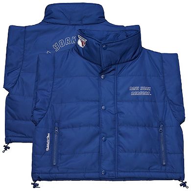 Women's Mitchell & Ness Blue New York Rangers Cropped Full-Zip Puffer Vest