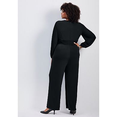 Avenue Women's Plus Size Luxe Drape Chiffon Overlay Jumpsuit