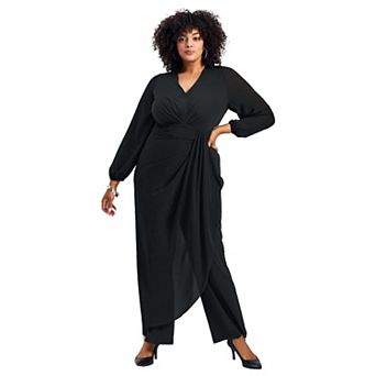 Avenue Women's Plus Size Luxe Drape Chiffon Overlay Jumpsuit