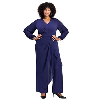 Avenue Women's Plus Size Luxe Drape Chiffon Overlay Jumpsuit
