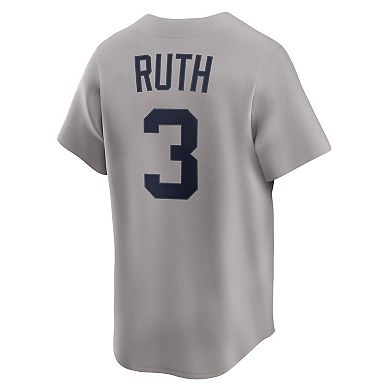 Men's Nike Babe Ruth Gray New York Yankees Throwback Cooperstown Collection Limited Jersey