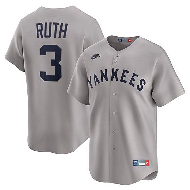 Men's Nike Babe Ruth Gray New York Yankees Throwback Cooperstown Collection Limited Jersey