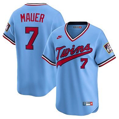 Men's Nike Joe Mauer Light Blue Minnesota Twins Throwback Cooperstown Collection Limited Jersey