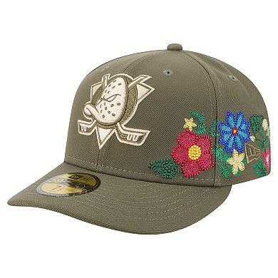 Men's New Era Olive Anaheim Ducks Tonal Florals 59FIFTY Fitted Hat