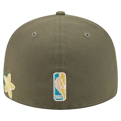 Men's New Era Olive Boston Celtics Tonal Florals 59FIFTY Fitted Hat