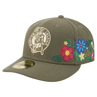 Men's New Era Olive Boston Celtics Tonal Florals 59FIFTY Fitted Hat