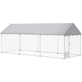 PawHut Dog Run with Adjustable & Rotatable Bowls, 19.7ft x 7.5' x 7.5'