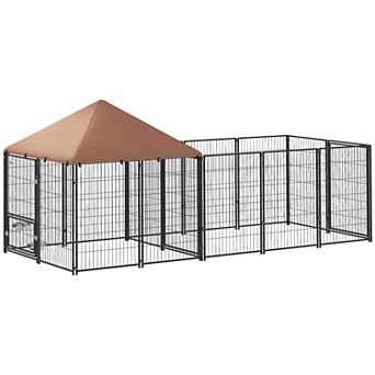 PawHut Dog Kennel Outside with Rotating & Adjustable Height Bowls