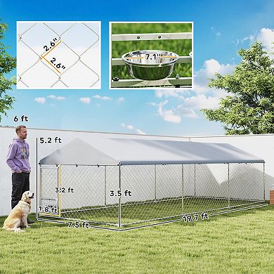 PawHut Extra Large Outdoor Dog Kennel with Adjustable & Rotatable Bowl Rack