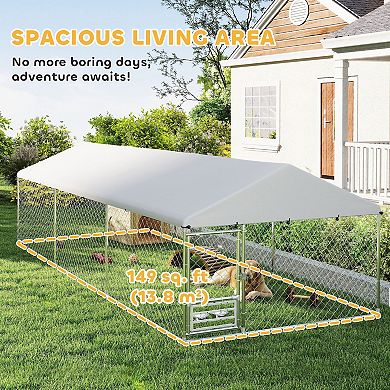 PawHut Extra Large Outdoor Dog Kennel with Adjustable & Rotatable Bowl Rack