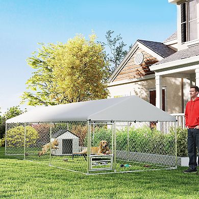 PawHut Extra Large Outdoor Dog Kennel with Adjustable & Rotatable Bowl Rack