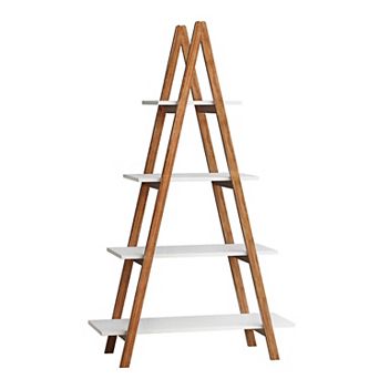 16.93 in Tall White A Frame Wood 4-Shelf Bookcase