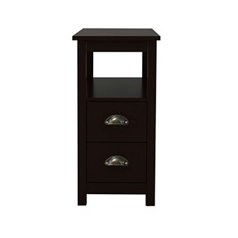 Dark Brown 24.02 in H. Rectangle Wood End Table with 2-Drawer