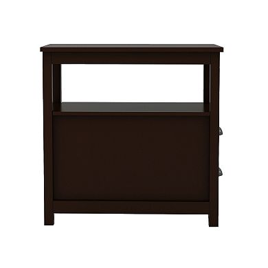 Dark Brown 24.02 in. H. Rectangle Wood End Table with 2-Drawer