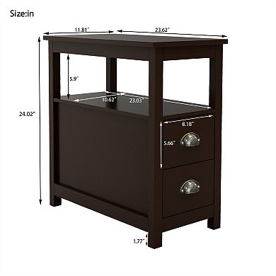 Dark Brown 24.02 in. H. Rectangle Wood End Table with 2-Drawer