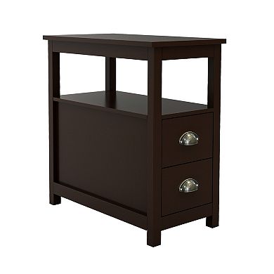 Dark Brown 24.02 in. H. Rectangle Wood End Table with 2-Drawer
