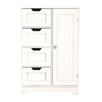 22.5 in W. x 11.81 in D x 32.68 in H White Wood Linen Cabinet with 4 Drawers and 1 Door