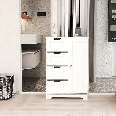 22.5 in. W. x 11.81 in. D x 32.68 in. H White Wood Linen Cabinet with 4 Drawers and 1 Door