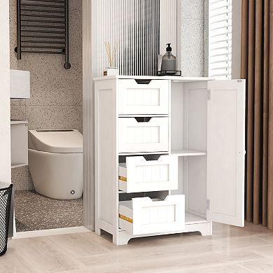 22.5 in. W. x 11.81 in. D x 32.68 in. H White Wood Linen Cabinet with 4 Drawers and 1 Door