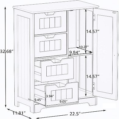 22.5 in. W. x 11.81 in. D x 32.68 in. H White Wood Linen Cabinet with 4 Drawers and 1 Door
