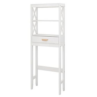 23.62 in W. x 7.87 in D x 64.96 in H White Wood Linen Cabinet with 2 Open Shelves