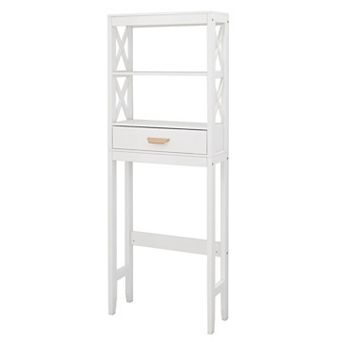 23.62 in W. x 7.87 in D x 64.96 in H White Wood Linen Cabinet with 2 Open Shelves