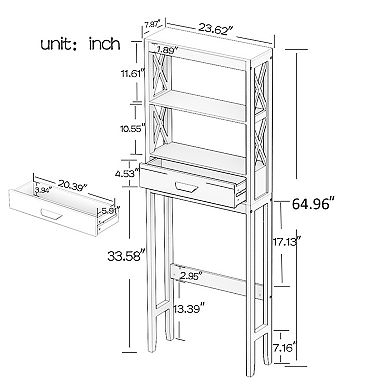 23.62 in. W. x 7.87 in. D x 64.96 in. H White Wood Linen Cabinet with 2 Open Shelves