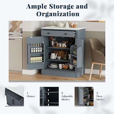 Merax Buffet Food Storage, Coffee Bar Cabinet with Drawer, 2 Adjustable Shelves and 2 Door Shelves