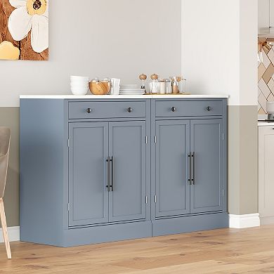 Merax Buffet Food Storage, Coffee Bar Cabinet with Drawer, 2 Adjustable Shelves and 2 Door Shelves