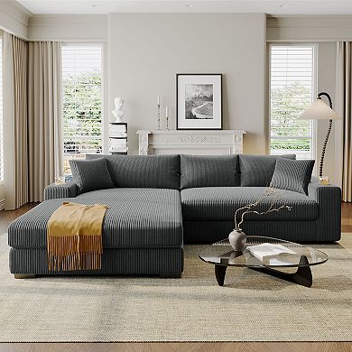 Merax Mirod Sectional Sofa with Cup Holders & USB Ports Plush L-Shaped Couch for Living Room