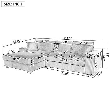 Merax Mirod Sectional Sofa with Cup Holders & USB Ports Plush L-Shaped Couch for Living Room