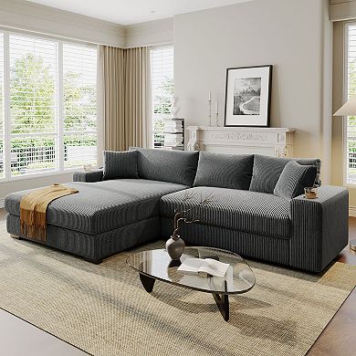 Merax Mirod Sectional Sofa with Cup Holders & USB Ports Plush L-Shaped Couch for Living Room