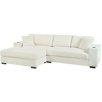 Merax Mirod Sectional Sofa with Cup Holders & USB Ports Plush L-Shaped Couch for Living Room