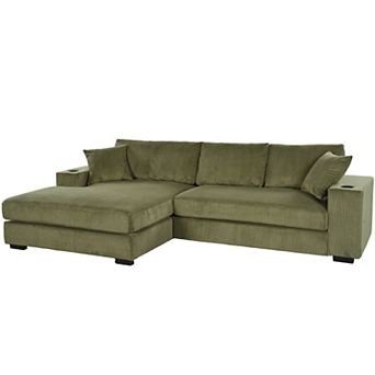Merax Mirod Sectional Sofa with Cup Holders & USB Ports Plush L-Shaped Couch for Living Room