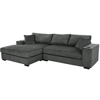 Merax Mirod Sectional Sofa with Cup Holders & USB Ports Plush L-Shaped Couch for Living Room