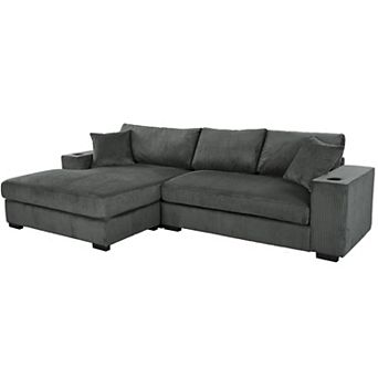 Merax Mirod Sectional Sofa with Cup Holders & USB Ports Plush L-Shaped Couch for Living Room