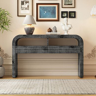 Merax Console Table Entryway Table，Retro Curved Sofa Table with 2 Large Drawers