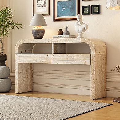 Merax Console Table Entryway Table，Retro Curved Sofa Table with 2 Large Drawers