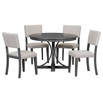 Merax 5 pc Retro Round Dining Table Set with Curved Trestle Style Table Legs and 4 Chairs