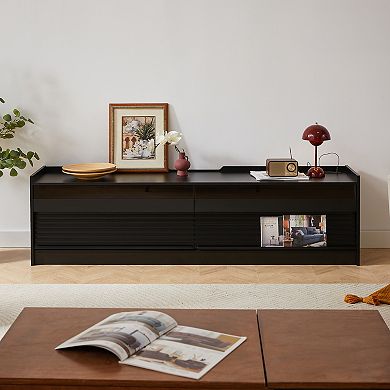 Merax Mirod Modern TV Stand with Ample Storage,4 Drawer Design with Tempered Glass