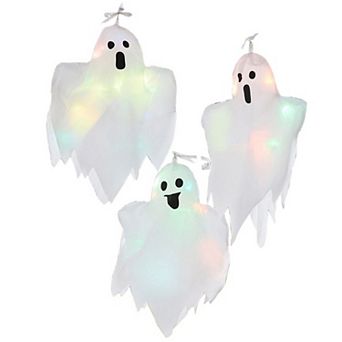 BrylaneHome Set Of 3 Pre-Lit Hanging Ghosts