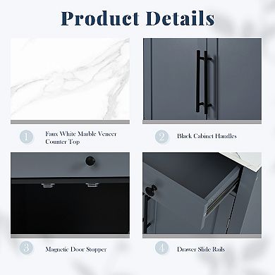 Merax Modern Freestanding Kitchen Pantry,Buffet Food Storage, Coffee Bar Cabinet with Drawer