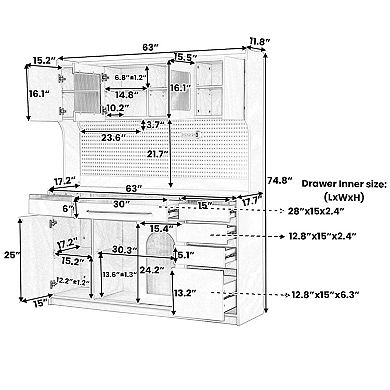 Merax Large Coffee Bar Storage Cabinet with 6 Drawers, 5 Cabinets