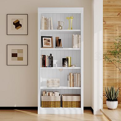 Merax 83.4" Tall Wood Bookcase，5-Tier Home Decor Bookshelves
